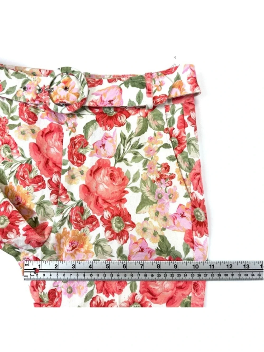 Mango linen cotton floral straight leg pant Size 4 belted Cottagecore Feminine